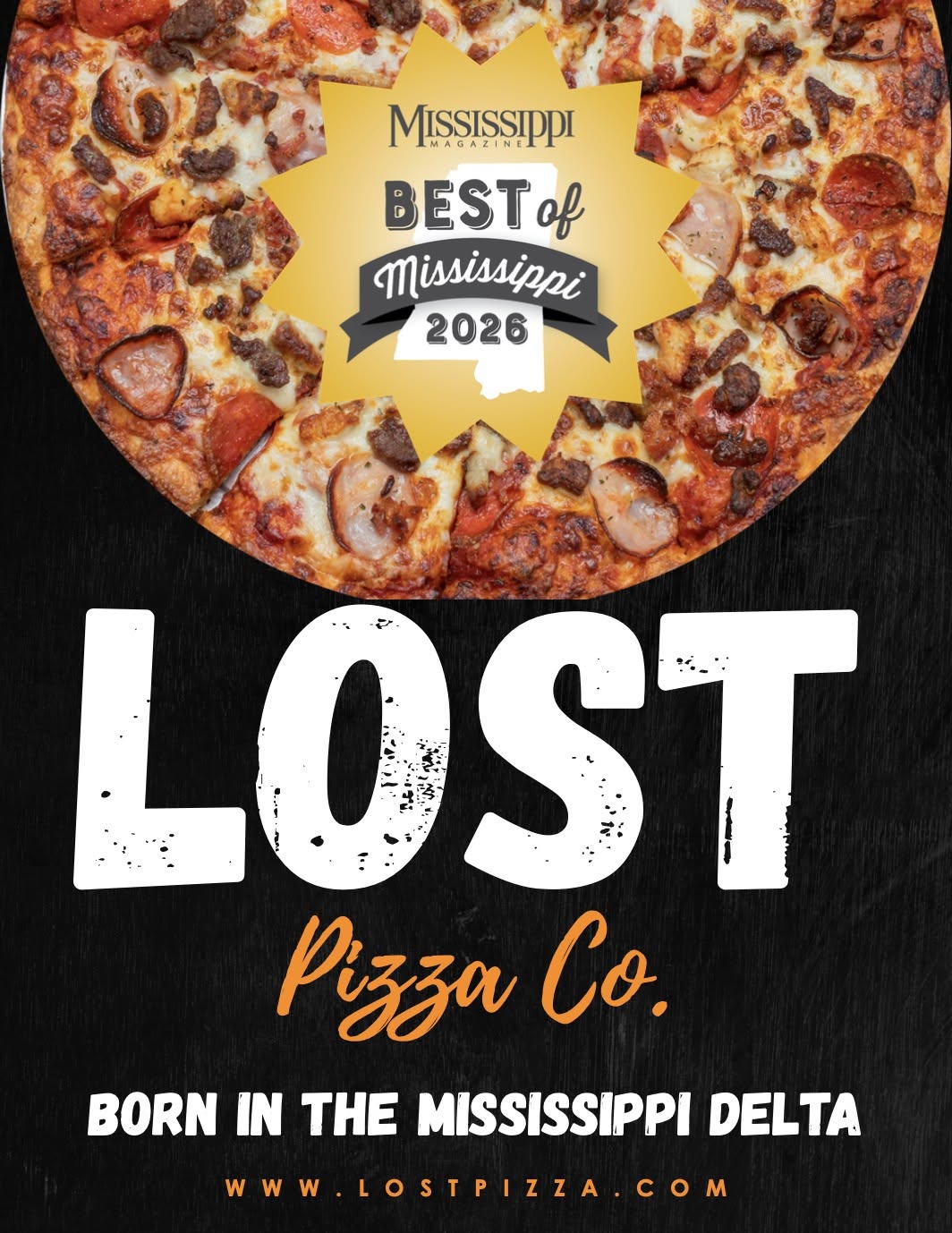 Mississippi Magazine Best of Mississippi 2026 award graphic for Lost Pizza Co.